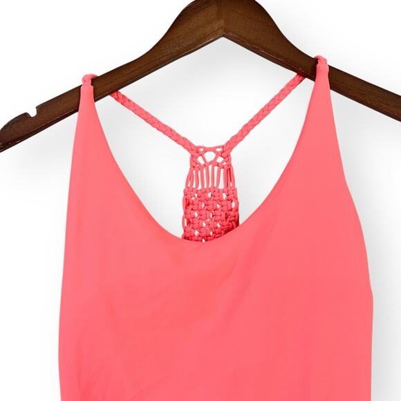 Aerie One Piece Crochet Back Swimsuit Womens Size M Coral Pink Braided Straps - Picture 2 of 9